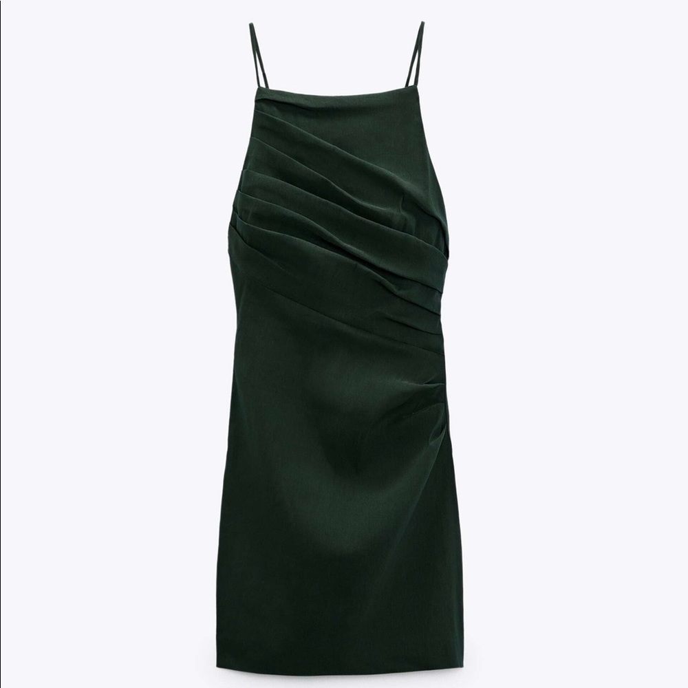 ZARA Draped Linen Mini Dress — Size XS, Green
